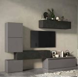 Parete attrezzata Ogliastro, Composizione soggiorno, Mobile salotto multiuso, Armadio porta TV, Made in Italy, 290x40 h190 cm, Ardesia e Grigio scuro