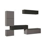 Parete attrezzata Ogliastro, Composizione soggiorno, Mobile salotto multiuso, Armadio porta TV, Made in Italy, 290x40 h190 cm, Ardesia e Grigio scuro