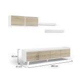 Parete attrezzata Orlando, Mobile da soggiorno porta TV, Composizione per salotto con pensile e mensola, 200x50h41 cm, Bianco e Rovere