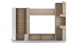 Parete attrezzata Raleigh, Mobile da soggiorno porta TV modulare, Composizione salotto con pensili e vetrine e luce led, 260x42h185 cm, Rovere e Bianco