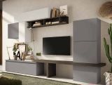 Parete attrezzata Ravasanella, Composizione soggiorno, Mobile salotto multiuso, Armadio porta TV, Made in Italy, 295x40 h192 cm, Ardesia e Grigio