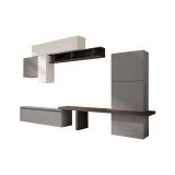 Parete attrezzata Ravasanella, Composizione soggiorno, Mobile salotto multiuso, Armadio porta TV, Made in Italy, 295x40 h192 cm, Ardesia e Grigio