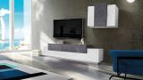 Parete attrezzata Ruben, Set salotto porta TV, Mobile soggiorno multiuso, 100% Made in Italy, cm 240x45h180, Bianco lucido e Ardesia
