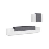Parete attrezzata Ruben, Set salotto porta TV, Mobile soggiorno multiuso, 100% Made in Italy, cm 240x45h180, Bianco lucido e Ardesia