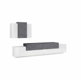 Parete attrezzata Ruben, Set salotto porta TV, Mobile soggiorno multiuso, 100% Made in Italy, cm 240x45h180, Bianco lucido e Ardesia