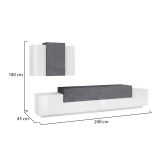 Parete attrezzata Ruben, Set salotto porta TV, Mobile soggiorno multiuso, 100% Made in Italy, cm 240x45h180, Bianco lucido e Ardesia