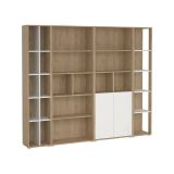 Parete attrezzata Sabine, Composizione soggiorno, Mobile salotto multiuso, Armadio porta TV, 34x241 h205 cm, Rovere e Bianco