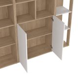 Parete attrezzata Sabine, Composizione soggiorno, Mobile salotto multiuso, Armadio porta TV, 34x241 h205 cm, Rovere e Bianco
