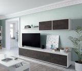 Parete attrezzata Savannah, Mobile da soggiorno porta TV, Composizione set salotto, Set salotto con pensile, 200x41h43 cm, Bianco e Ossido