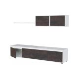 Parete attrezzata Savannah, Mobile da soggiorno porta TV, Composizione set salotto, Set salotto con pensile, 200x41h43 cm, Bianco e Ossido