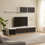 Parete attrezzata Savannah, Mobile da soggiorno porta TV, Composizione set salotto, Set salotto con pensile, 200x41h43 cm, Bianco e Ossido
