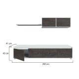 Parete attrezzata Savannah, Mobile da soggiorno porta TV, Composizione set salotto, Set salotto con pensile, 200x41h43 cm, Bianco e Ossido