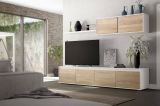 Parete attrezzata Savannah, Mobile da soggiorno porta TV, Composizione set salotto, Set salotto con pensile, 200x41h43 cm, Bianco e Rovere