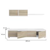 Parete attrezzata Savannah, Mobile da soggiorno porta TV, Composizione set salotto, Set salotto con pensile, 200x41h43 cm, Bianco e Rovere