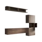 Parete attrezzata Scandarello, Composizione soggiorno, Mobile salotto multiuso, Armadio porta TV, Made in Italy, 215x30 h190 cm, Noce e Grigio