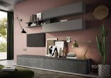Parete attrezzata Scanzano, Composizione soggiorno, Mobile salotto multiuso, Armadio porta TV, Made in Italy, 276x40 h190 cm, Ardesia e Grigio scuro