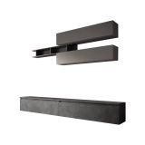 Parete attrezzata Scanzano, Composizione soggiorno, Mobile salotto multiuso, Armadio porta TV, Made in Italy, 276x40 h190 cm, Ardesia e Grigio scuro