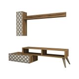 Parete attrezzata Sterope, Set da soggiorno modulabile, Mobile salotto multiuso, Armadio porta TV moderno, 150x37h38 cm, Noce e Bianco
