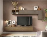 Parete attrezzata Talvacchia, Composizione soggiorno, Mobile salotto multiuso, Armadio porta TV, Made in Italy, 276x30 h180 cm, Bronzo e Noce