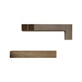 Parete attrezzata Talvacchia, Composizione soggiorno, Mobile salotto multiuso, Armadio porta TV, Made in Italy, 276x30 h180 cm, Bronzo e Noce