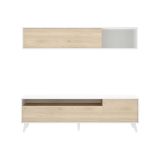 Parete attrezzata Tambo, Composizione soggiorno, Mobile salotto multiuso, Armadio porta TV, 180x41 h180 cm, Bianco e Rovere