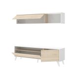 Parete attrezzata Tambo, Composizione soggiorno, Mobile salotto multiuso, Armadio porta TV, 180x41 h180 cm, Bianco e Rovere