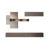 Parete attrezzata Telese, Composizione soggiorno, Mobile salotto multiuso, Armadio porta TV, Made in Italy, 276x30 h210 cm, Bronzo e Grigio