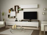Parete attrezzata Thalassa, Set da soggiorno modulabile, Mobile salotto multiuso, Armadio porta TV moderno, 210x37h47 cm, Bianco e Noce