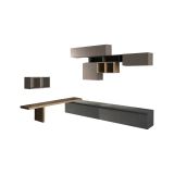 Parete attrezzata Turano, Composizione soggiorno, Mobile salotto multiuso, Armadio porta TV, Made in Italy, 276x40 h200 cm, Bronzo e Antracite