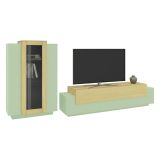 Parete Attrezzata Verde Modulabile 10 Ripiani 280x45x120.5h cm, Apertura a Ribalta, Battente - Lazzate