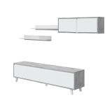 Parete attrezzata Vergennes, Set da soggiorno, Mobile salotto multiuso, Parete attrezzata moderna, 200x41h50 cm, Cemento e Bianco lucido
