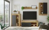 Parete attrezzata Watertown, Set da soggiorno moderno, Mobile salotto multiuso, 260x41h102 cm, Rovere Nodi e Antracite