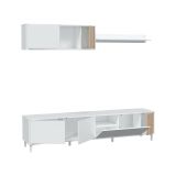 Parete attrezzata Woonsocket, Armadietto soggiorno con ante, Armadio pensile con mensola, Credenza multiuso, 200x40h47 cm, Bianco e Rovere