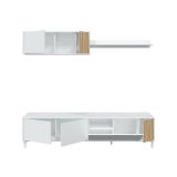 Parete attrezzata Woonsocket, Armadietto soggiorno con ante, Armadio pensile con mensola, Credenza multiuso, 200x40h47 cm, Bianco e Rovere