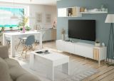 Parete attrezzata Woonsocket, Armadietto soggiorno con ante, Armadio pensile con mensola, Credenza multiuso, 200x40h47 cm, Bianco e Rovere