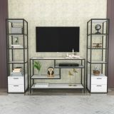 Parete salotto 12 ripiani 198cm bianca e nera - Felion