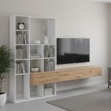 Parete salotto in legno 226cm bianca e legno - Bellusco