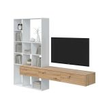 Parete salotto in legno 226cm bianca e legno - Bellusco