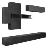 Parete salotto in legno e metallo 276cm ardesia e grigia scuro - Nate