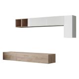 Parete salotto in legno e metallo 276cm bianca lucida e rovere - Barumini