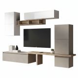 Parete salotto in legno e metallo 290cm bianca lucida e rovere - Tammy