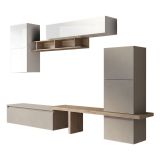 Parete salotto in legno e metallo 290cm bianca lucida e rovere - Tammy