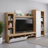 Parete salotto moderna 240cm bianca e rovere - Neera