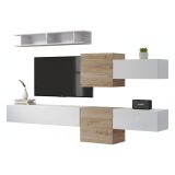 Parete salotto moderna 262cm bianca lucida e rovere - Tony