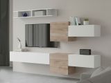 Parete salotto moderna 262cm bianca lucida e rovere - Tony