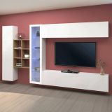 Parete salotto moderna 280cm bianca lucida e acero - Alessano