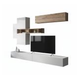 Parete salotto modulabile 276cm bianca lucida e rovere - Nate