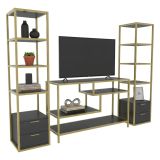 Parete salotto multifunzione 198cm oro e antracite - Felion