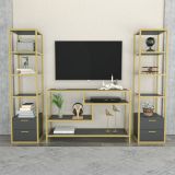Parete salotto multifunzione 198cm oro e antracite - Felion