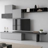 Parete salotto multifunzione 262cm ardesia e grigia scuro - Larix